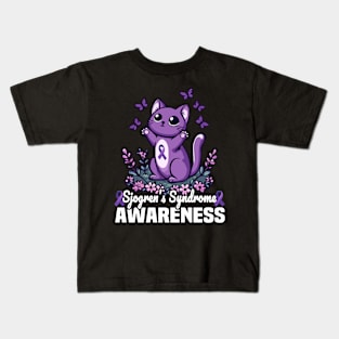 Sjogren's Syndrome Awareness Cat And Butterflies Kids T-Shirt